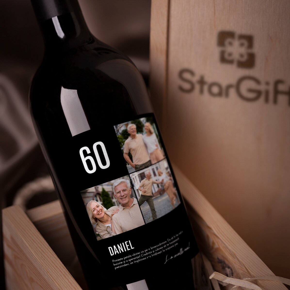 Personalisierter Wein mit Text und 3 Fotos zum Geburtstag – 60