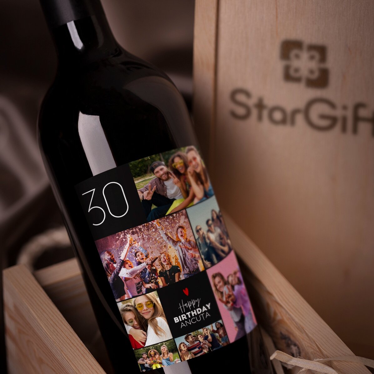 Personalised wine with text and 7 photos for your birthday - Happy birthday!