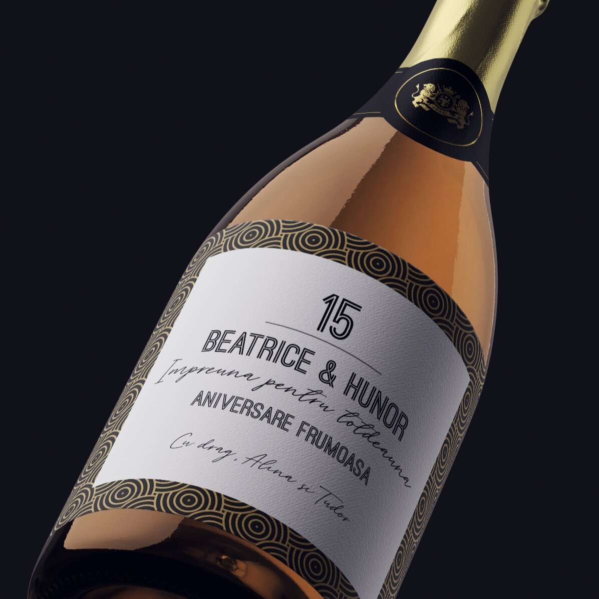 Personalisierter Sekt mit Text – Art déco