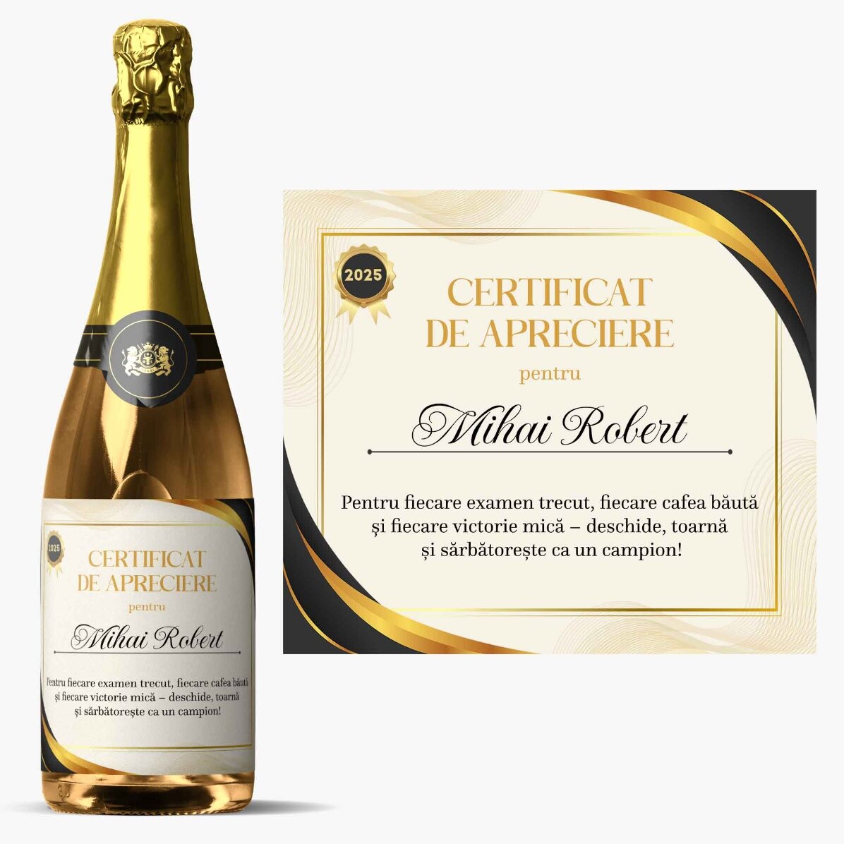 Personalised sparkling wine with text - Certificate of appreciation
