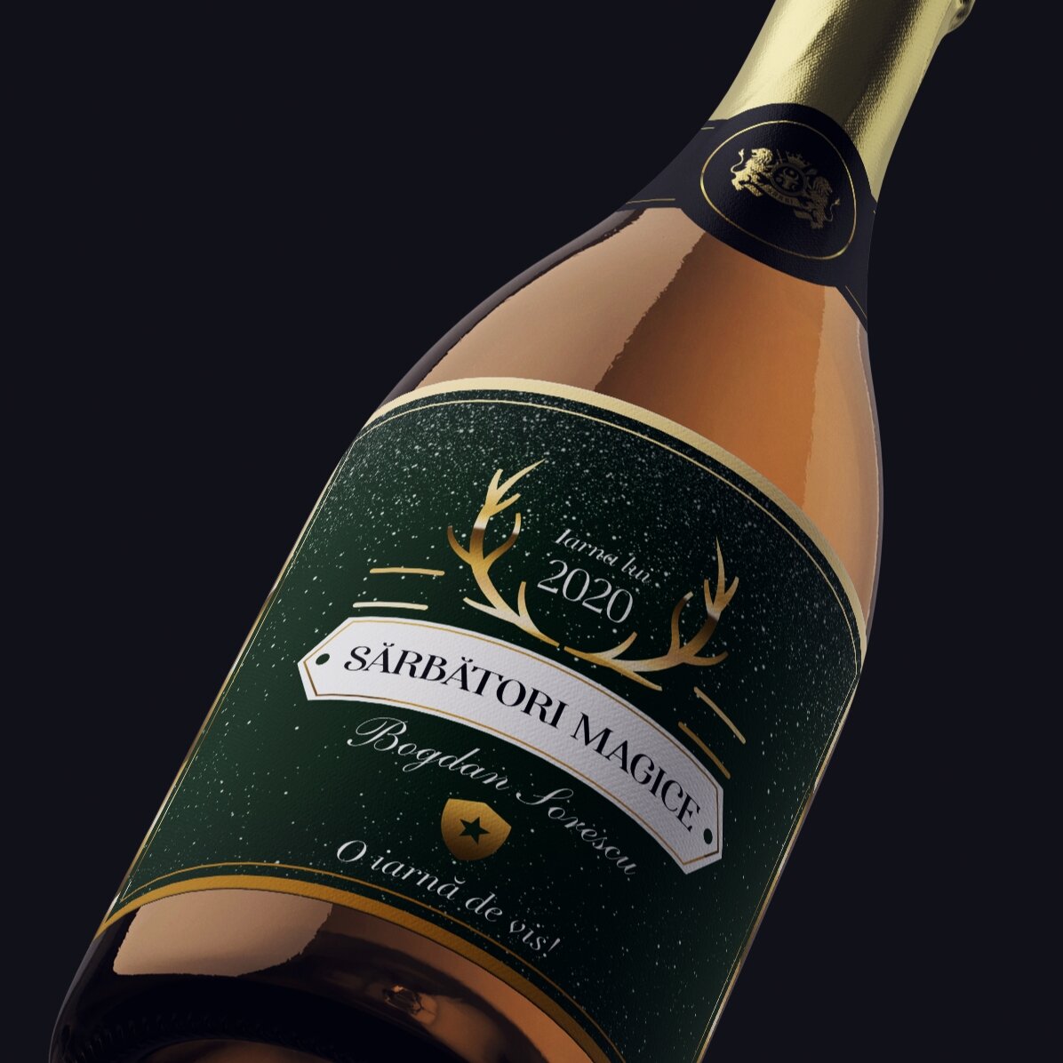 Personalisierter Sekt mit Text – Golden Antlers