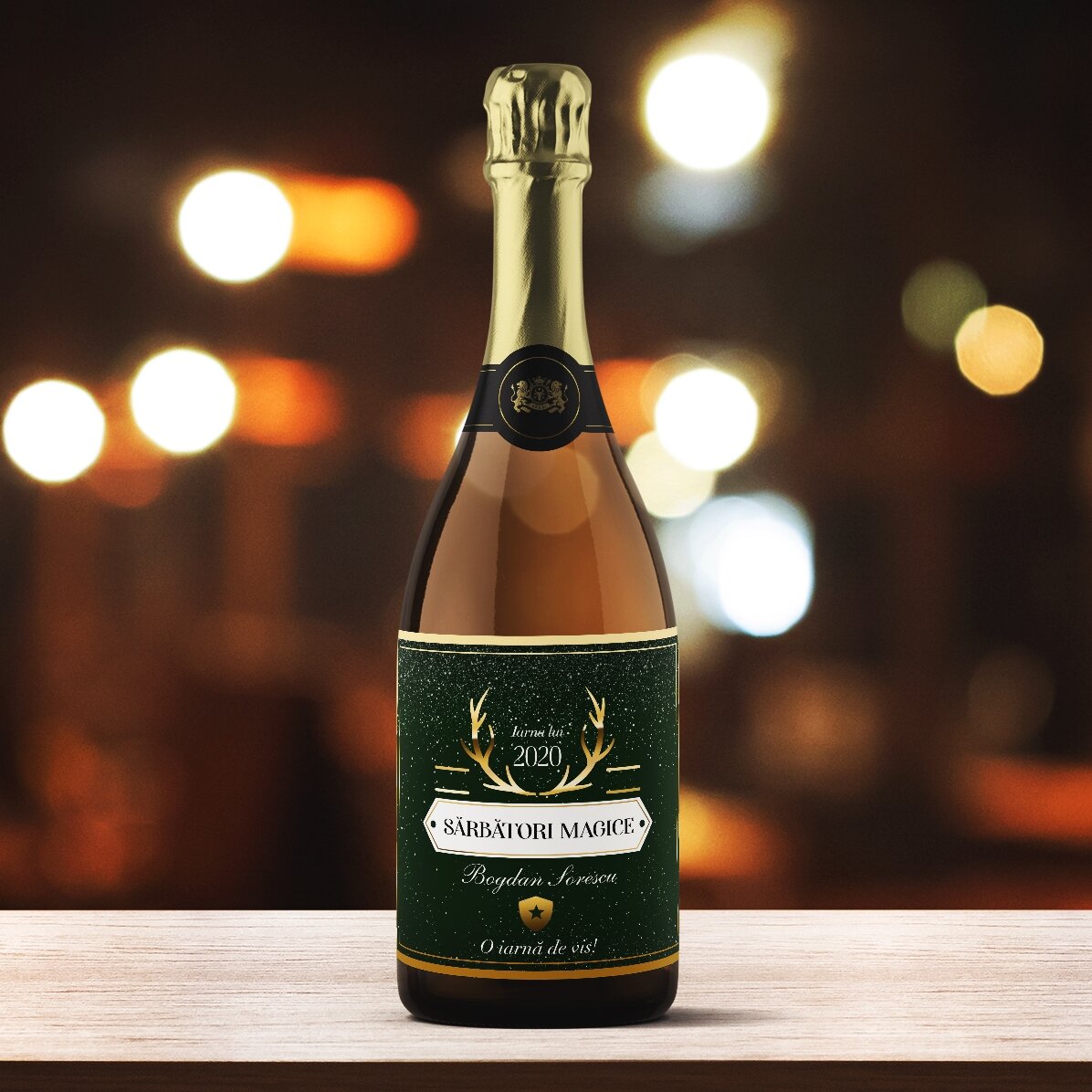 Personalisierter Sekt mit Text – Golden Antlers