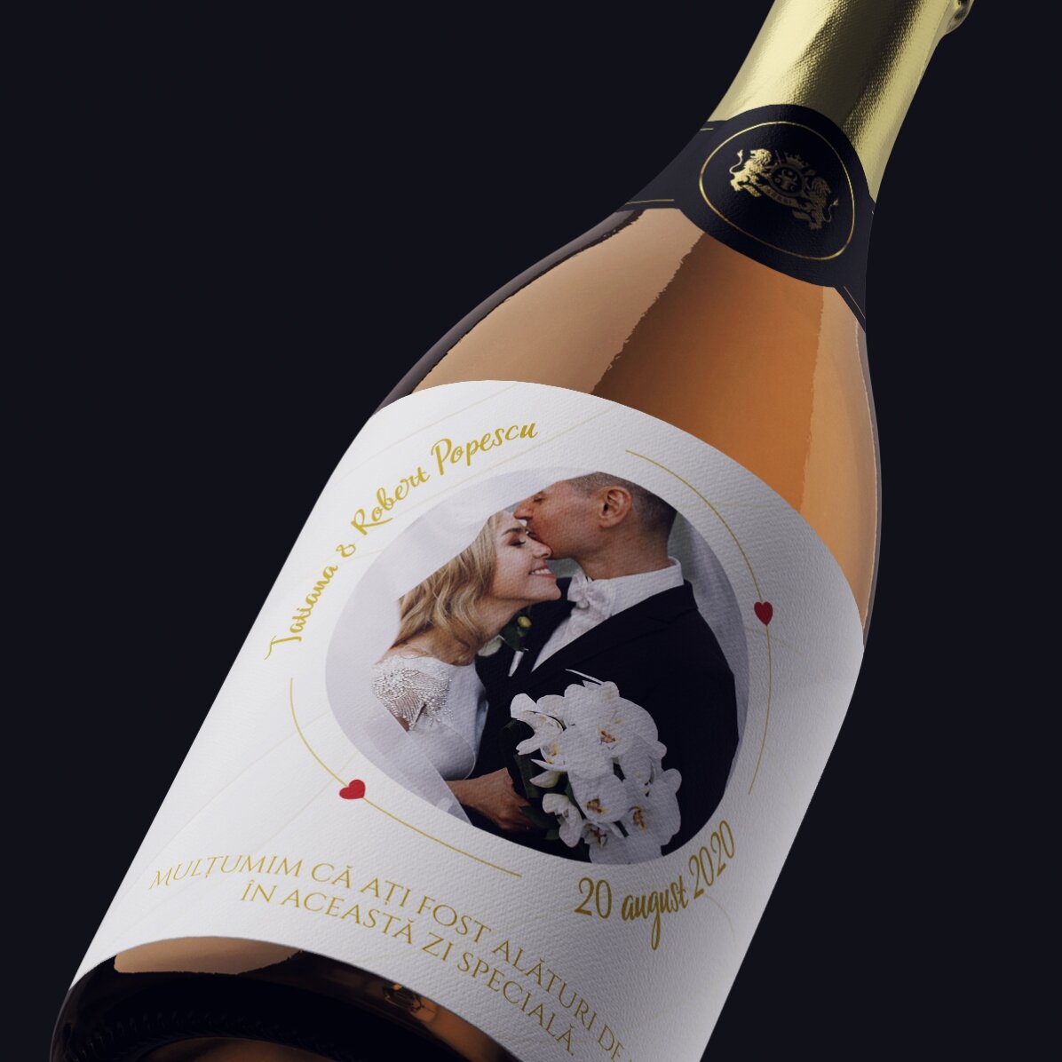 Personalisierter Sekt mit Text und Foto – Our Wedding