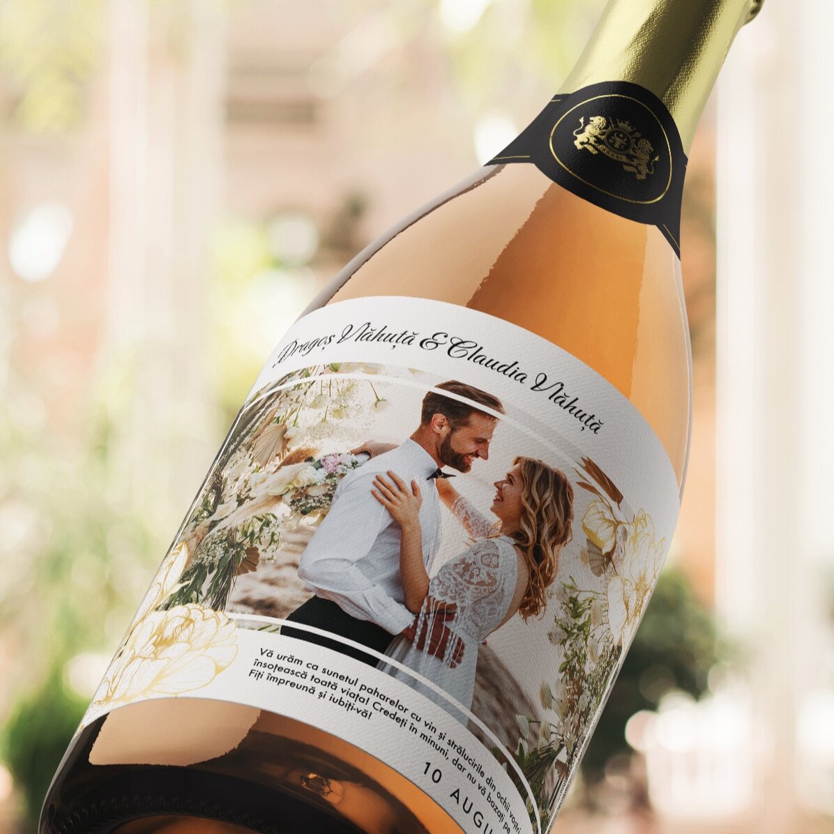 Personalisierter Sekt mit Text und Foto – Hochzeitsglückwunsch