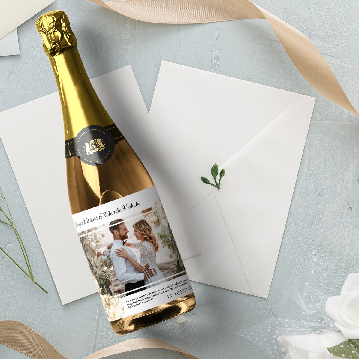 Personalisierter Sekt mit Text und Foto – Hochzeitsglückwunsch