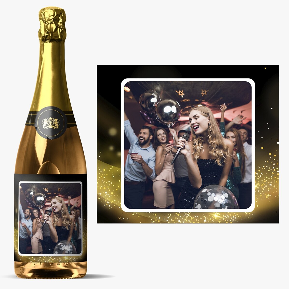 Personalisierter Sekt mit einem Foto – Gold